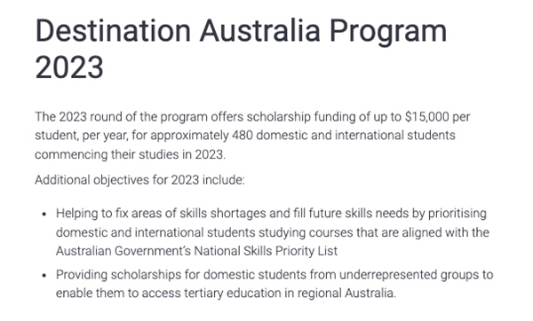 澳大利亚目的地奖学金开放申请，每年15,000澳元！