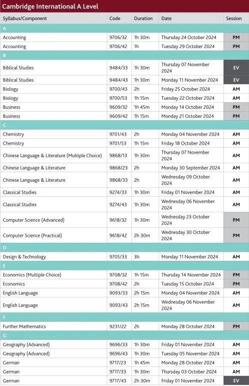 2024A-Level秋季的时间安排，三大考试局已经公布！