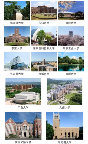 东京大学、京都大学、大阪大学、名古屋大学、东北大学、九州大学、筑波大学